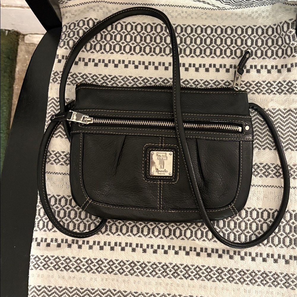 Tignanello Black Leather WoMen's Bag with Silver Accents